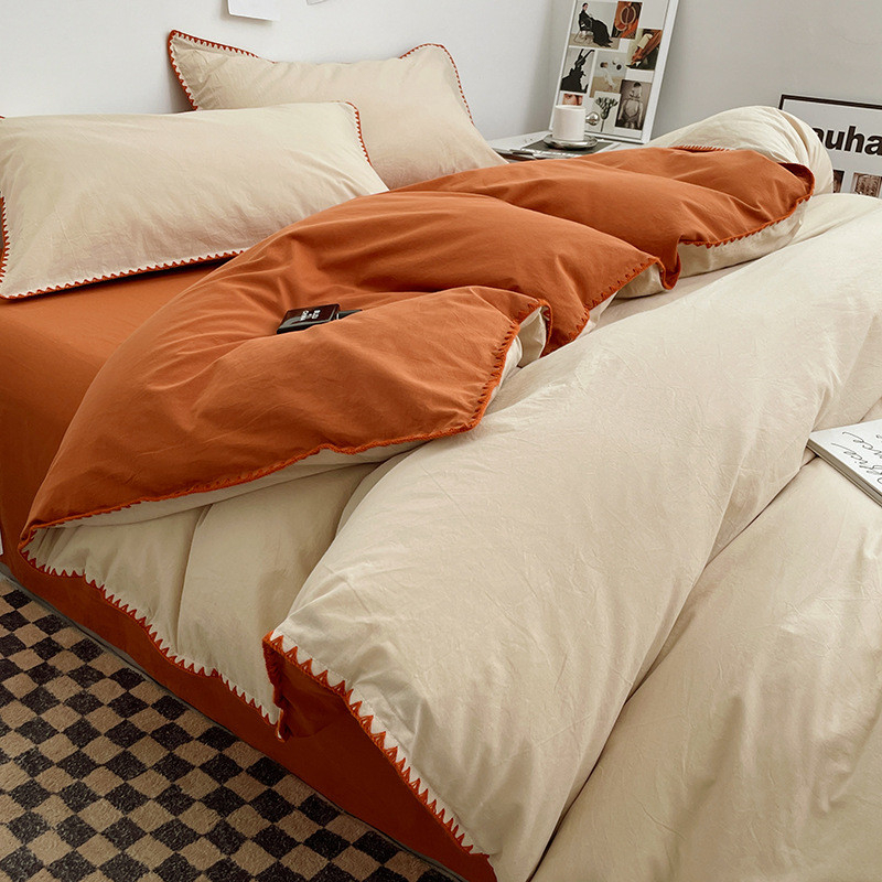 Cotton Bed in Three New Style Cotton Bed Sheet Bed Quilt Cover Student Dormitory Four-Piece - Cheese Caramel - Image 1