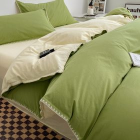 Cotton Bed in Three New Style Cotton Bed Sheet Bed Quilt Cover Student Dormitory Four-Piece - Cheese Mint