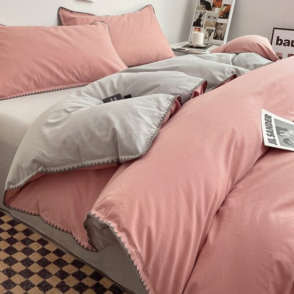 Cotton Bed in Three New Style Cotton Bed Sheet Bed Quilt Cover Student Dormitory Four-Piece - Cheese Ash