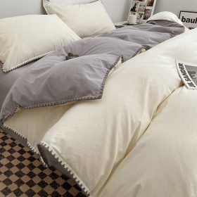 Cotton Bed in Three New Style Cotton Bed Sheet Bed Quilt Cover Student Dormitory Four-Piece - Cheese Violet - Image 1