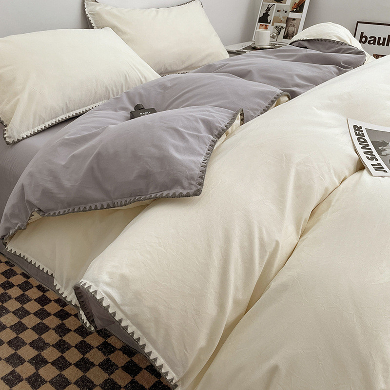 Cotton Bed in Three New Style Cotton Bed Sheet Bed Quilt Cover Student Dormitory Four-Piece - Cheese Violet - Image 1