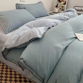 Cotton Bed in Three New Style Cotton Bed Sheet Bed Quilt Cover Student Dormitory Four-Piece - Cheese Blue