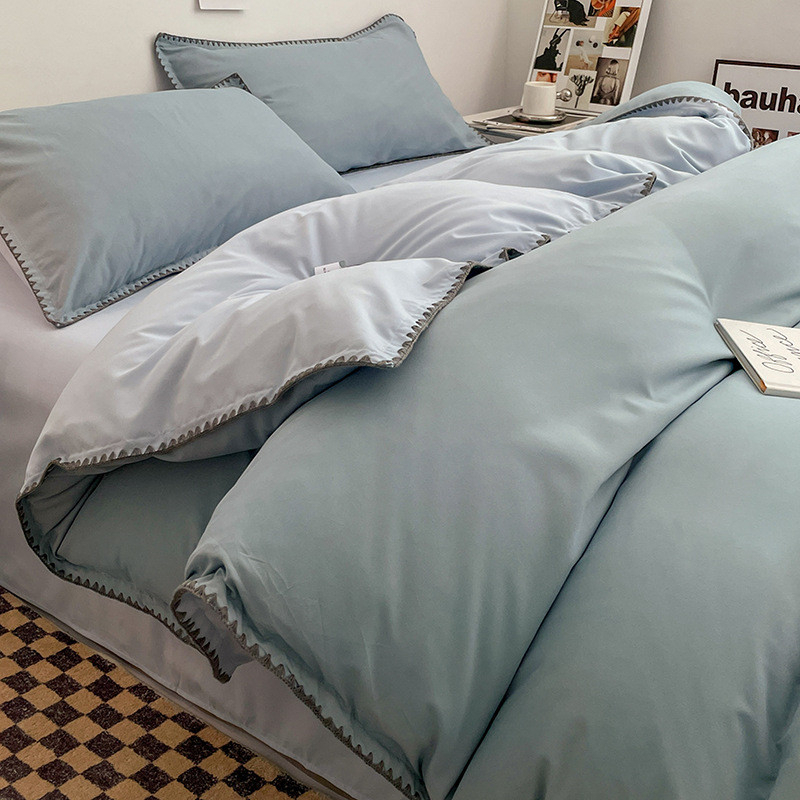 Cotton Bed in Three New Style Cotton Bed Sheet Bed Quilt Cover Student Dormitory Four-Piece - Cheese Blue - Image 1