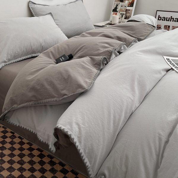 Cotton Bed in Three New Style Cotton Bed Sheet Bed Quilt Cover Student Dormitory Four-Piece - Cheese Grey