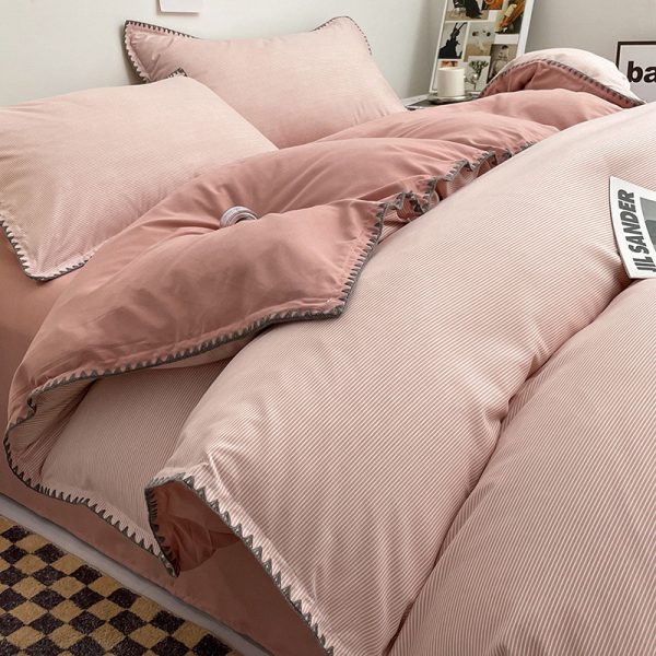 Cotton Bed in Three New Style Cotton Bed Sheet Bed Quilt Cover Student Dormitory Four-Piece - Stripe Pink