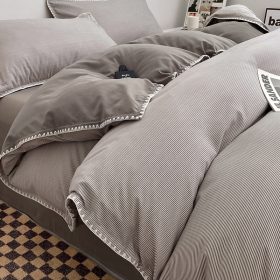 Cotton Bed in Three New Style Cotton Bed Sheet Bed Quilt Cover Student Dormitory Four-Piece - Stripe Grey - Image 1