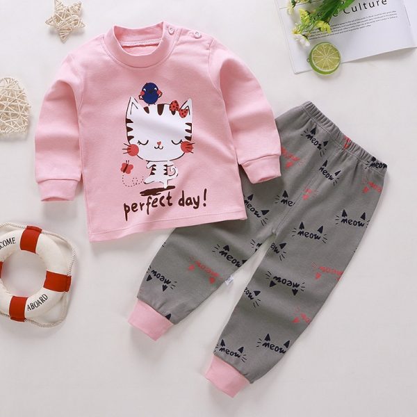 Kids Set Children Sleepwear Cloth Baby Nightwear Clothes Pajamas - Cute Cat