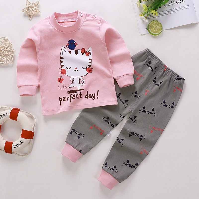 Kids Set Children Sleepwear Cloth Baby Nightwear Clothes Pajamas - Cute Cat - Image 1