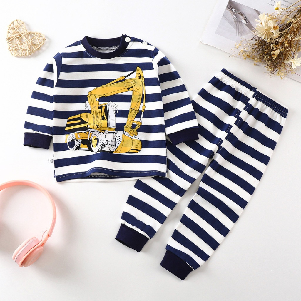 Kids Set Children Sleepwear Cloth Baby Nightwear Clothes Pajamas - Excavator - Image 1