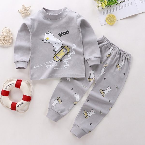 Kids Set Children Sleepwear Cloth Baby Nightwear Clothes Pajamas - Skateboard Bear