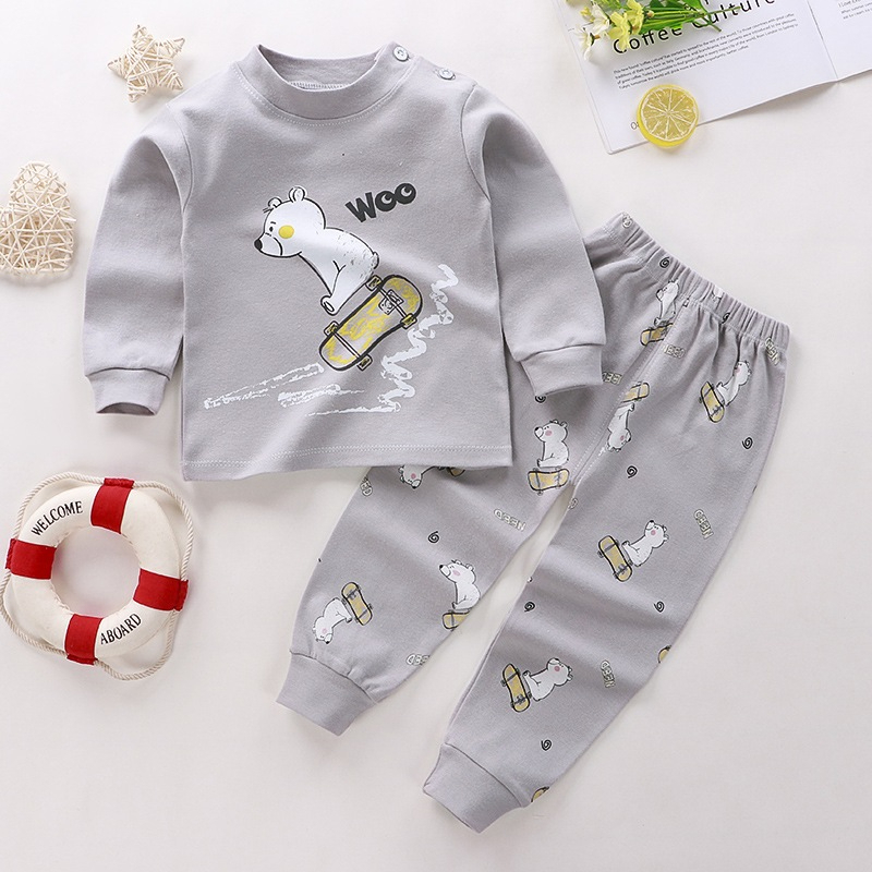 Kids Set Children Sleepwear Cloth Baby Nightwear Clothes Pajamas - Skateboard Bear - Image 1