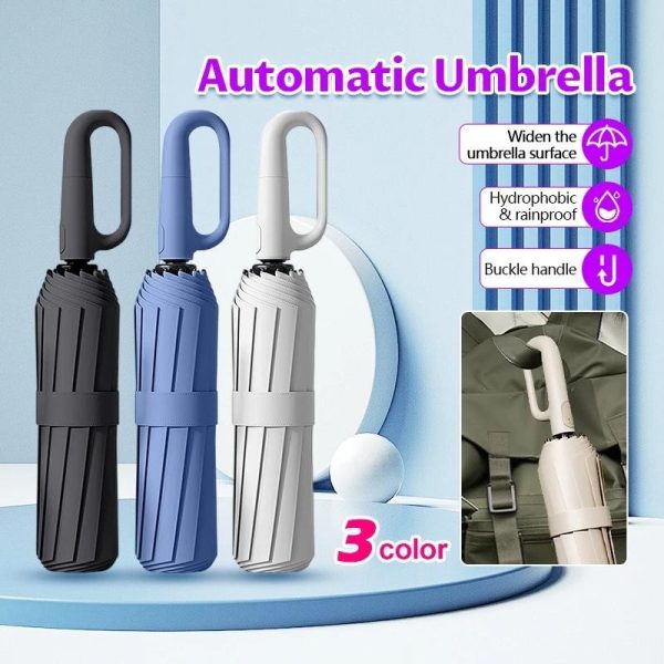 Large Folding Automatic Umbrella Large Size Sunshade Fully Umbrella Thickened Rubber Sunshade Ring Buckle - Black