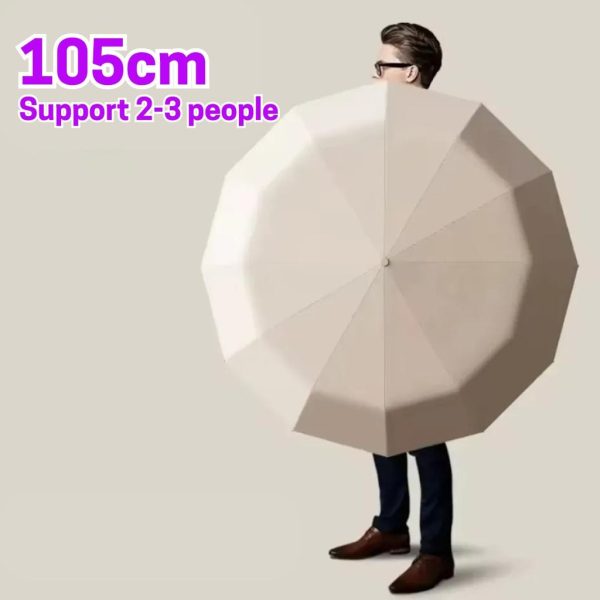 Large Folding Automatic Umbrella Large Size Sunshade Fully Umbrella Thickened Rubber Sunshade Ring Buckle - Black