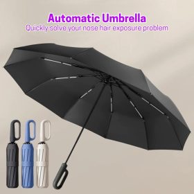 Large Folding Automatic Umbrella Large Size Sunshade Fully Umbrella Thickened Rubber Sunshade Ring Buckle - Black - Image 8