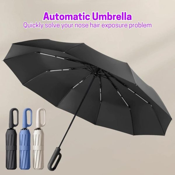Large Folding Automatic Umbrella Large Size Sunshade Fully Umbrella Thickened Rubber Sunshade Ring Buckle - Black