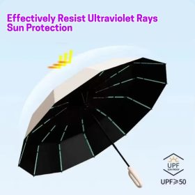 Large Folding Automatic Umbrella Large Size Sunshade Fully Umbrella Thickened Rubber Sunshade Ring Buckle - Black - Image 3