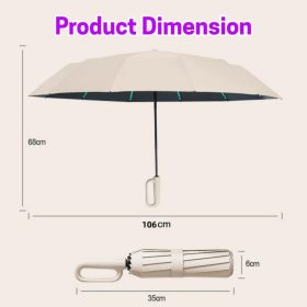 Large Folding Automatic Umbrella Large Size Sunshade Fully Umbrella Thickened Rubber Sunshade Ring Buckle - Black - Image 4