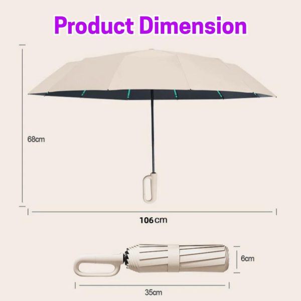 Large Folding Automatic Umbrella Large Size Sunshade Fully Umbrella Thickened Rubber Sunshade Ring Buckle - Black