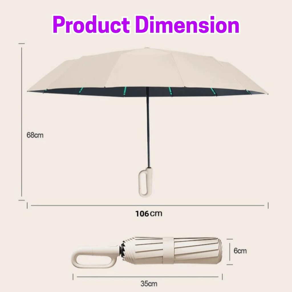 Large Folding Automatic Umbrella Large Size Sunshade Fully Umbrella Thickened Rubber Sunshade Ring Buckle - Black - Image 4