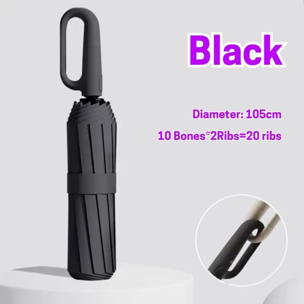 Large Folding Automatic Umbrella Large Size Sunshade Fully Umbrella Thickened Rubber Sunshade Ring Buckle - Black
