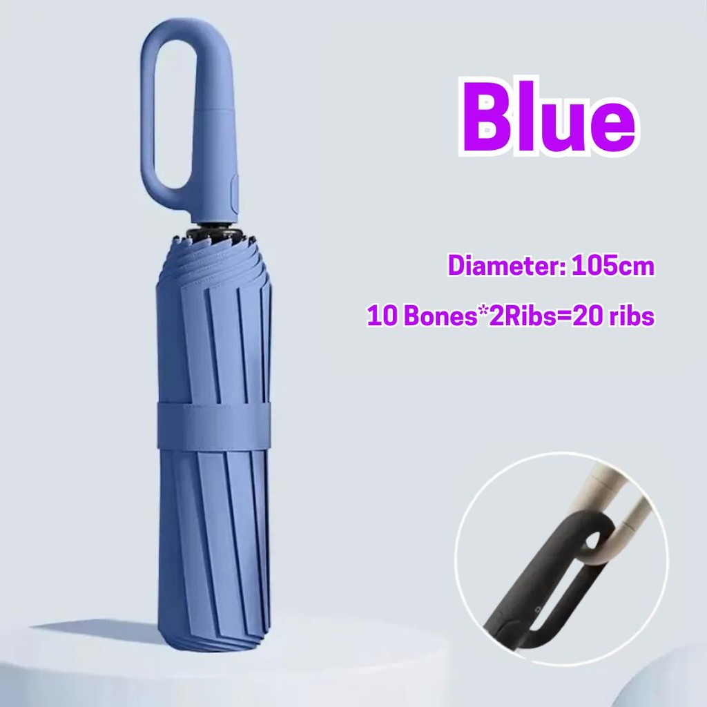 Large Folding Automatic Umbrella Large Size Sunshade Fully Umbrella Thickened Rubber Sunshade Ring Buckle - Blue - Image 1