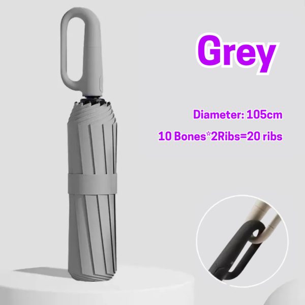 Large Folding Automatic Umbrella Large Size Sunshade Fully Umbrella Thickened Rubber Sunshade Ring Buckle - Grey