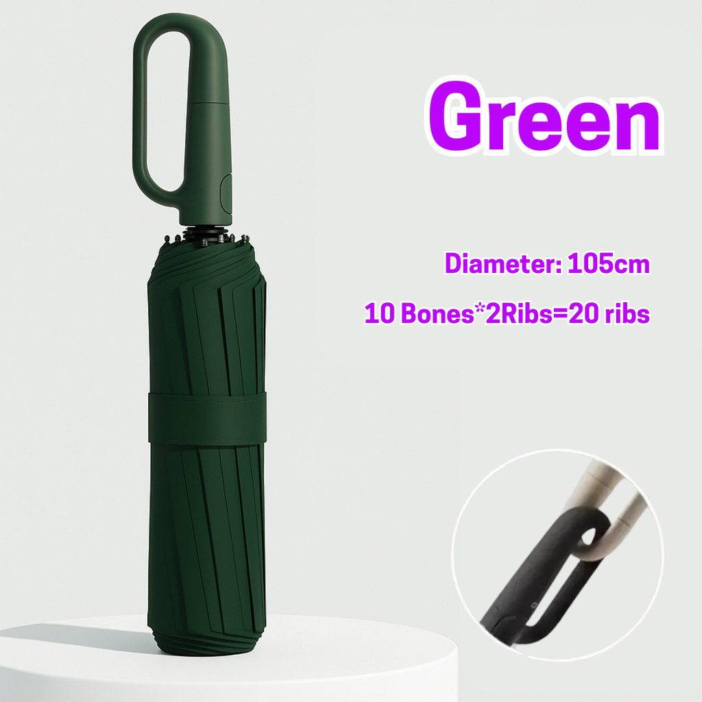 Large Folding Automatic Umbrella Large Size Sunshade Fully Umbrella Thickened Rubber Sunshade Ring Buckle - Green - Image 1