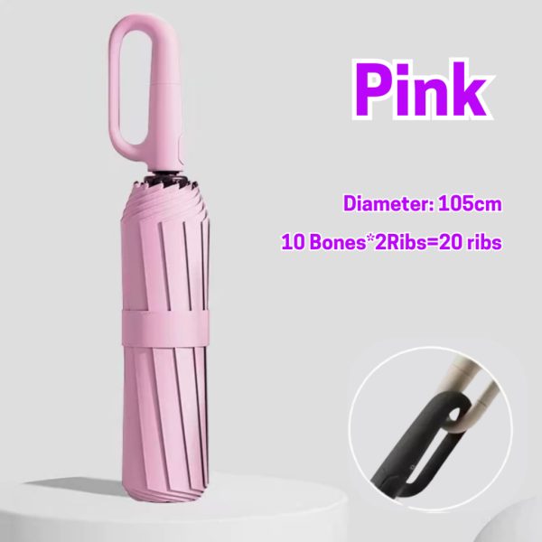 Large Folding Automatic Umbrella Large Size Sunshade Fully Umbrella Thickened Rubber Sunshade Ring Buckle - Pink