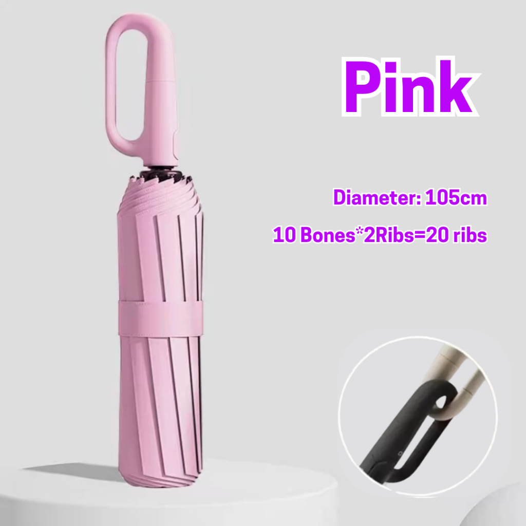 Large Folding Automatic Umbrella Large Size Sunshade Fully Umbrella Thickened Rubber Sunshade Ring Buckle - Pink - Image 1