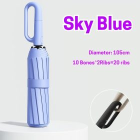 Large Folding Automatic Umbrella Large Size Sunshade Fully Umbrella Thickened Rubber Sunshade Ring Buckle - Sky Blue - Image 1