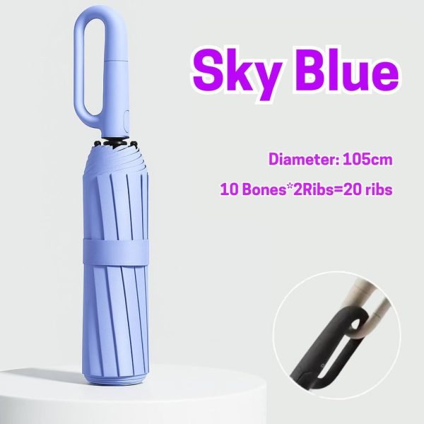 Large Folding Automatic Umbrella Large Size Sunshade Fully Umbrella Thickened Rubber Sunshade Ring Buckle - Sky Blue