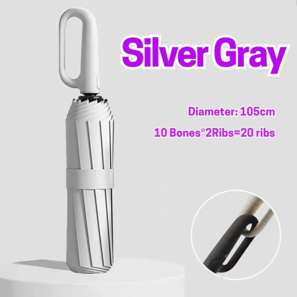 Large Folding Automatic Umbrella Large Size Sunshade Fully Umbrella Thickened Rubber Sunshade Ring Buckle - Silver Gray