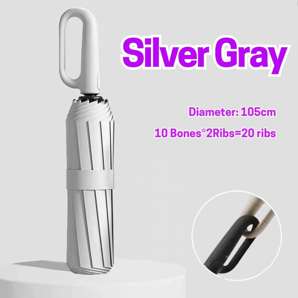 Large Folding Automatic Umbrella Large Size Sunshade Fully Umbrella Thickened Rubber Sunshade Ring Buckle - Silver Gray - Image 1