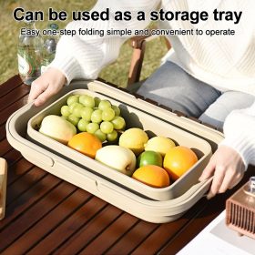 Foldable picnic basket, large capacity camping box, multi-functional camping storage box with table - Khaki - Image 4