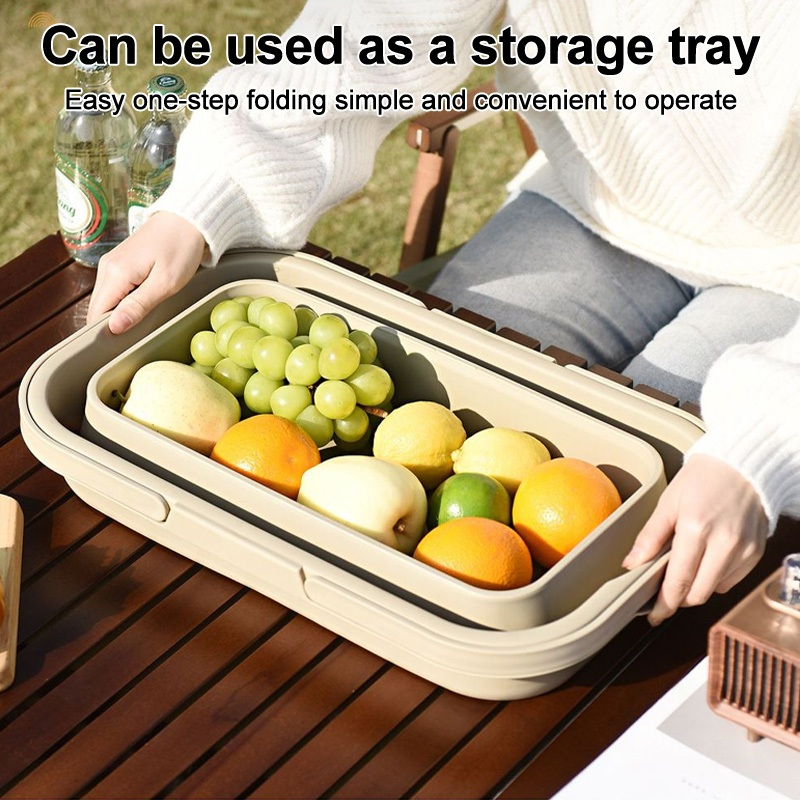 Foldable picnic basket, large capacity camping box, multi-functional camping storage box with table - Khaki - Image 4