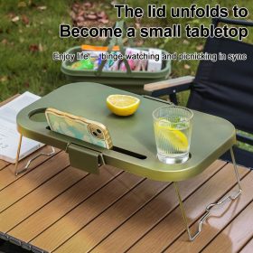Foldable picnic basket, large capacity camping box, multi-functional camping storage box with table - Khaki - Image 7