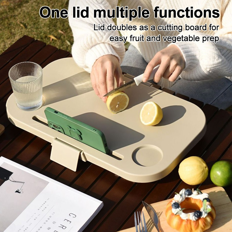 Foldable picnic basket, large capacity camping box, multi-functional camping storage box with table - Khaki - Image 5