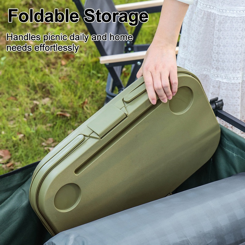 Foldable picnic basket, large capacity camping box, multi-functional camping storage box with table - Khaki - Image 3