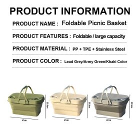Foldable picnic basket, large capacity camping box, multi-functional camping storage box with table - Khaki - Image 10