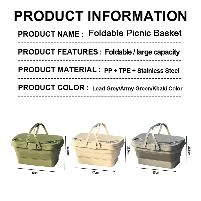 Foldable picnic basket, large capacity camping box, multi-functional camping storage box with table - Khaki - Image 10