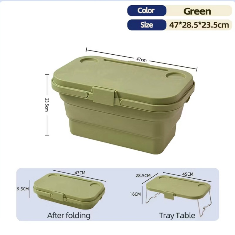 Foldable picnic basket, large capacity camping box, multi-functional camping storage box with table - Army Green - Image 1