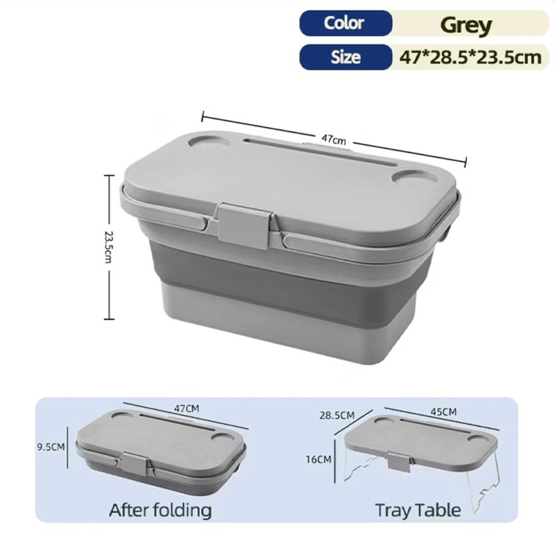 Foldable picnic basket, large capacity camping box, multi-functional camping storage box with table - Grey - Image 1