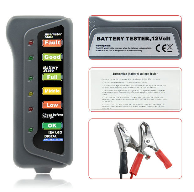 12V Car Battery Tester Digital Alternator 6 LED Lights Display Diagnostic Tool - Image 4