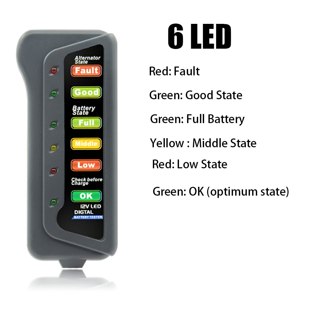 12V Car Battery Tester Digital Alternator 6 LED Lights Display Diagnostic Tool - Image 6