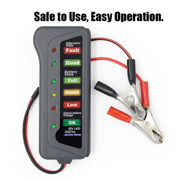 12V Car Battery Tester Digital Alternator 6 LED Lights Display Diagnostic Tool