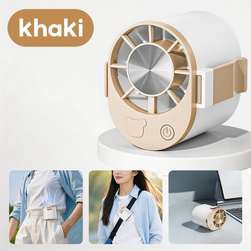 Portable outdoor waist-mounted fan waist clip fan multi-functional USB mini fan for Outdoor Commuting - Khaki - Image 1