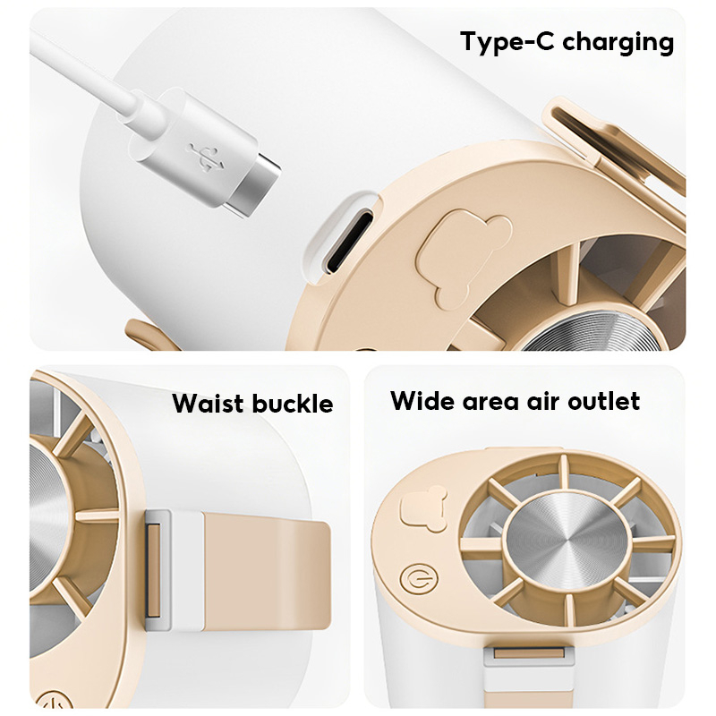 Portable outdoor waist-mounted fan waist clip fan multi-functional USB mini fan for Outdoor Commuting - Khaki - Image 4