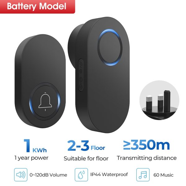 Waterproof Wireless Smart Door Bell Electric Security Alarm LED Light - 1 button 1 receiver