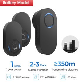 Waterproof Wireless Smart Door Bell Electric Security Alarm LED Light - 2 button 1 receiver