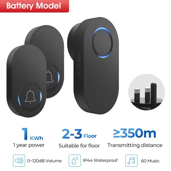 Waterproof Wireless Smart Door Bell Electric Security Alarm LED Light - 2 button 1 receiver